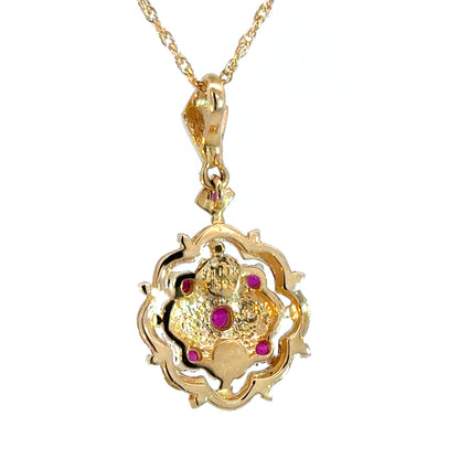 Antique 14K Yellow Gold Pearl & Ruby Pendant