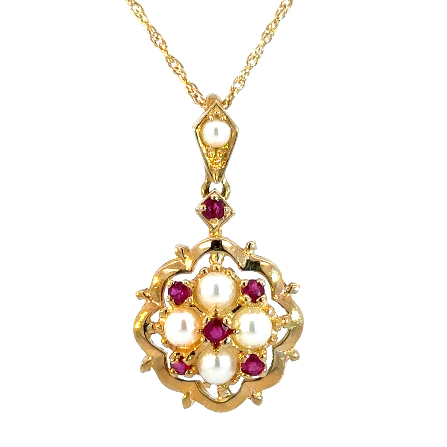 Antique 14K Yellow Gold Pearl & Ruby Pendant