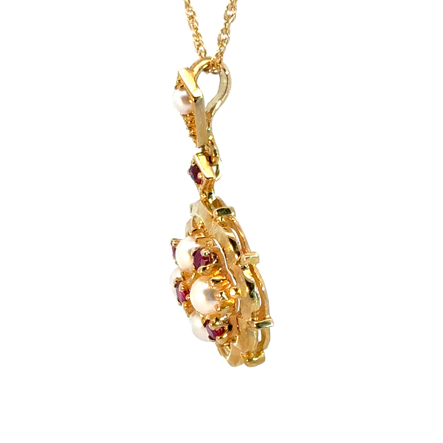 Antique 14K Yellow Gold Pearl & Ruby Pendant