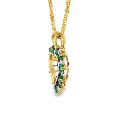Yellow Gold Treasured Heart Emerald & Diamond Pendant with Gold Rope Chain