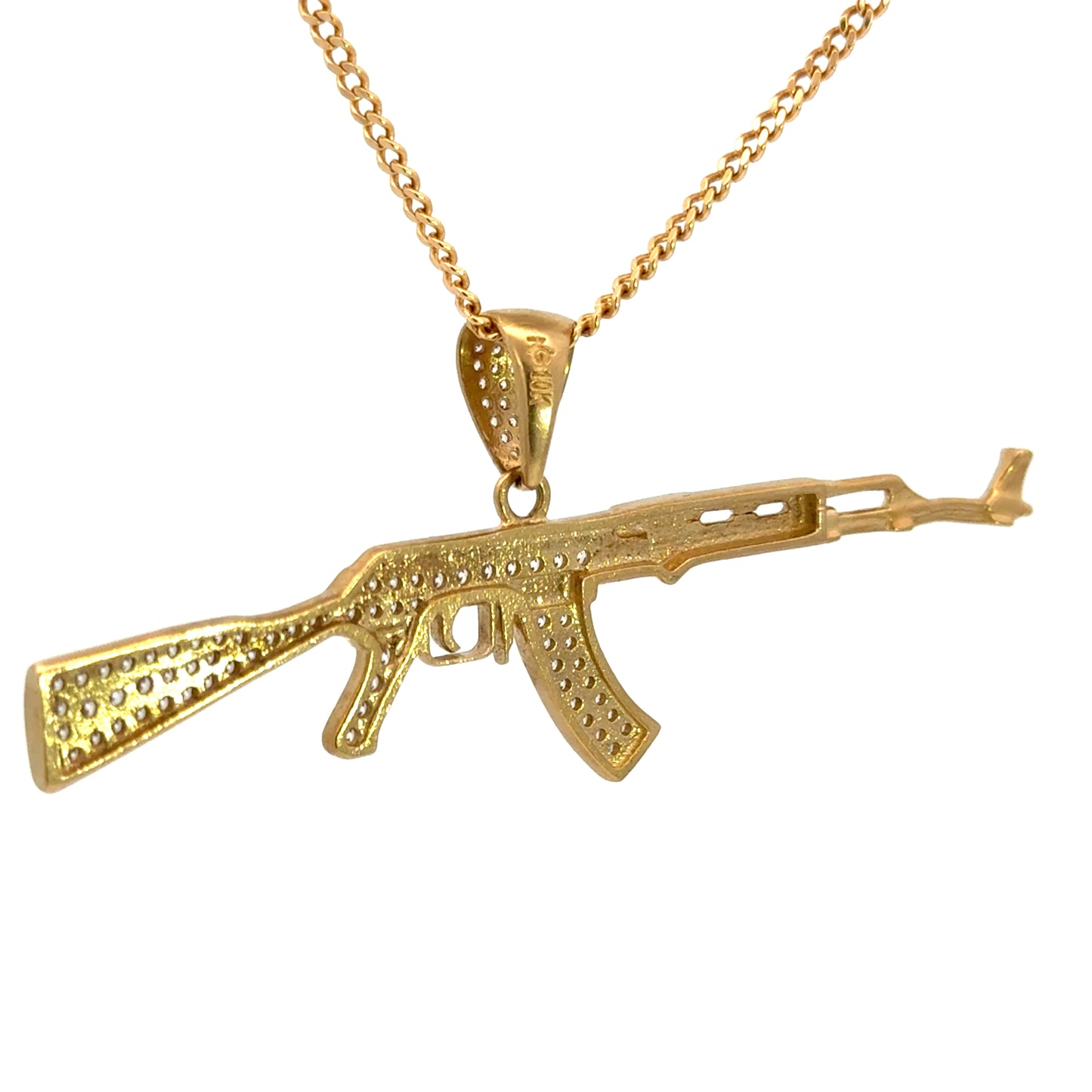 Men’s Yellow Gold CZ Rifle Gun Pendant Large Estate Charm