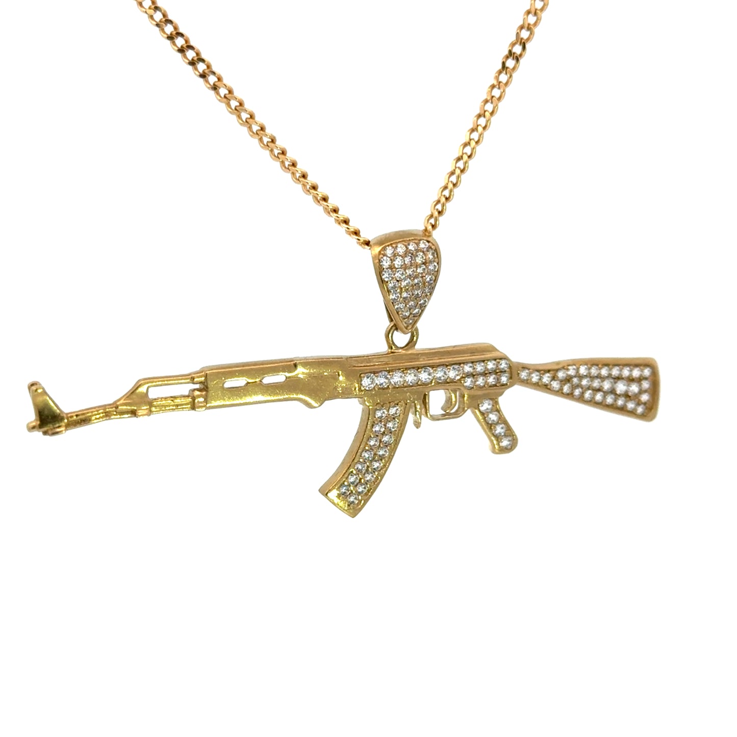 Men’s Yellow Gold CZ Rifle Gun Pendant Large Estate Charm