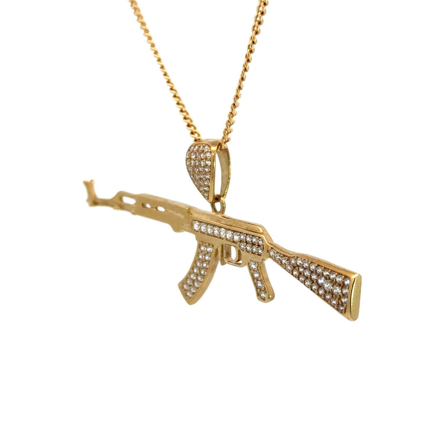 Men’s Yellow Gold CZ Rifle Gun Pendant Large Estate Charm