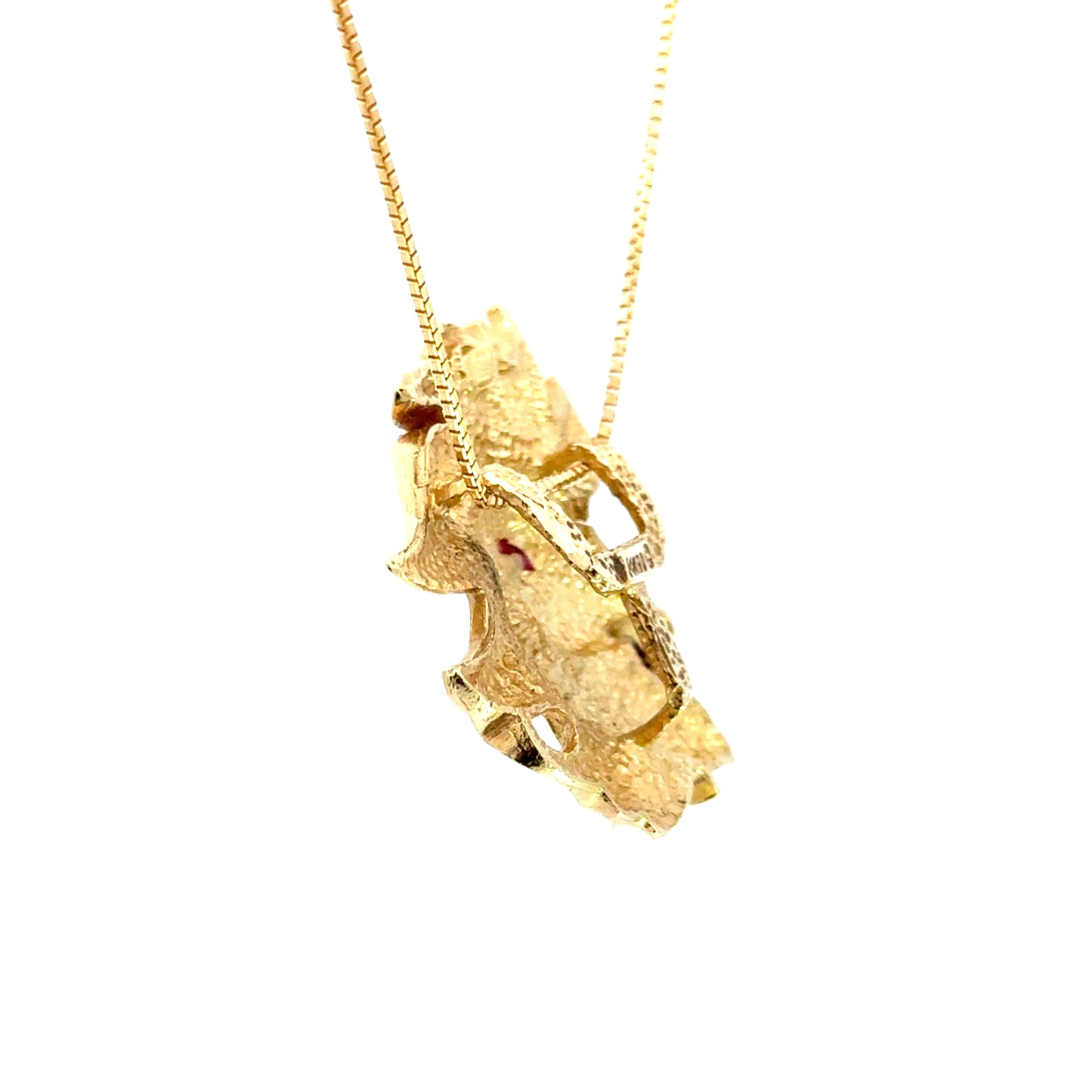 Vintage 14K Yellow Gold Horse Head Pendant with Ruby Eye & Diamond Accent - Equestrian Design