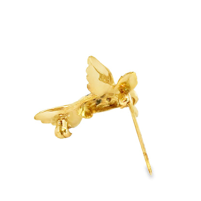 14K Yellow Gold Hummingbird Brooch with Diamonds