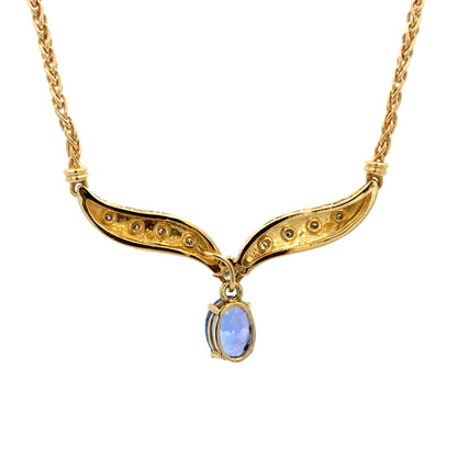 18K Yellow Gold Tanzanite & Diamond Drop Necklace