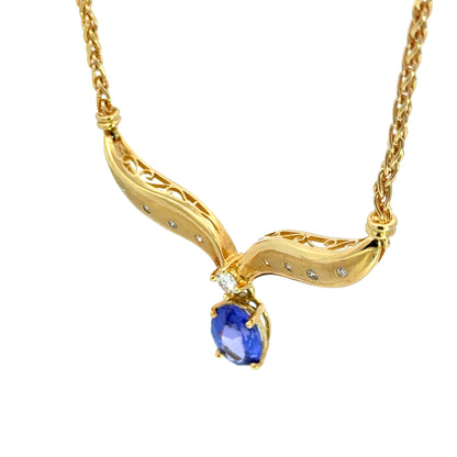 18K Yellow Gold Tanzanite & Diamond Drop Necklace