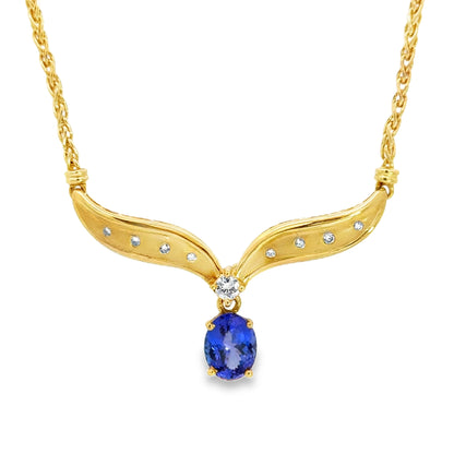 18K Yellow Gold Tanzanite & Diamond Drop Necklace