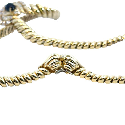 14K Yellow Gold Sapphire & Diamond Collar Necklace