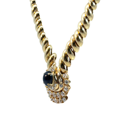 14K Yellow Gold Sapphire & Diamond Collar Necklace