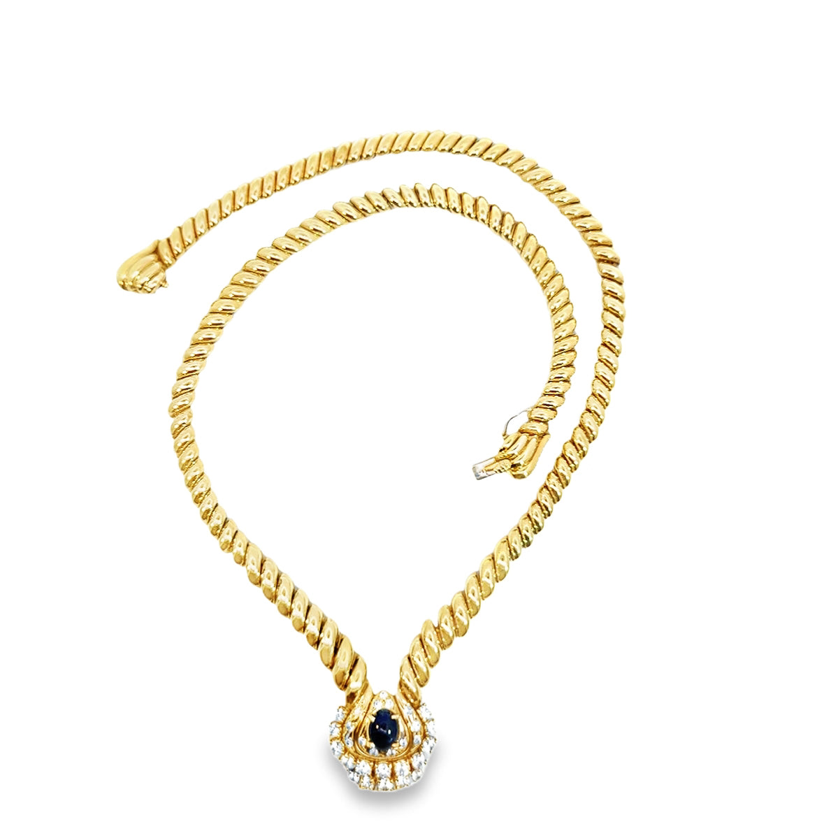 14K Yellow Gold Sapphire & Diamond Collar Necklace
