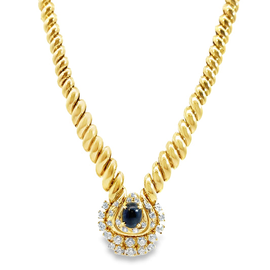 14K Yellow Gold Sapphire & Diamond Collar Necklace