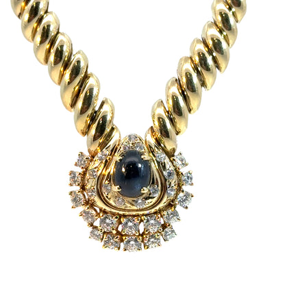 14K Yellow Gold Sapphire & Diamond Collar Necklace