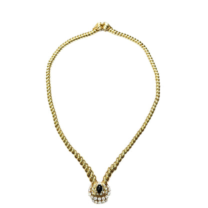 14K Yellow Gold Sapphire & Diamond Collar Necklace