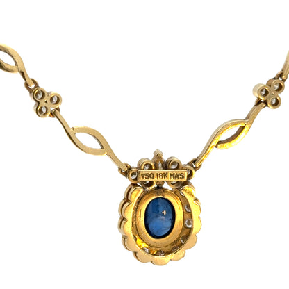 Vintage 18K Gold Sapphire and Diamond Halo Necklace – Estate Blue Sapphire Pendant
