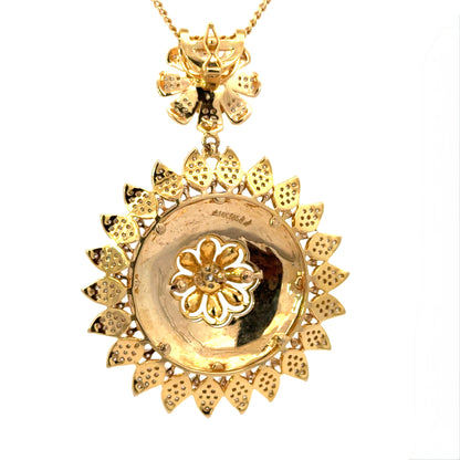 14K Yellow Gold Diamond & Blue Enamel Floral Jewelry Set