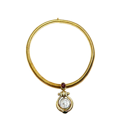 18K Yellow Gold Ancient Coin Necklace with Rubies & Sapphire Accents