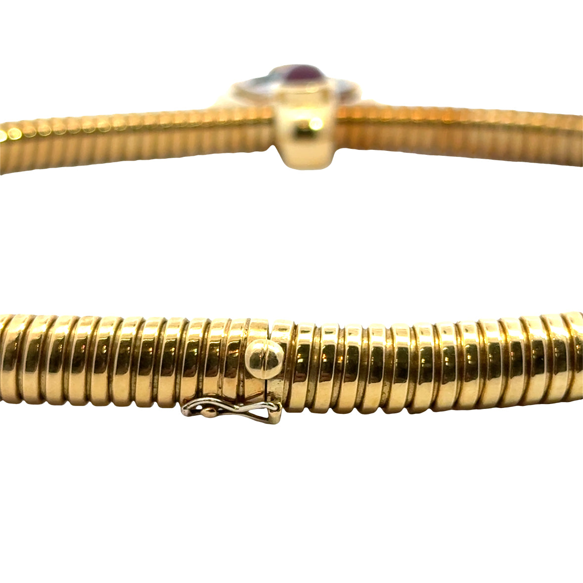 18K Yellow Gold Ancient Coin Necklace with Rubies & Sapphire Accents