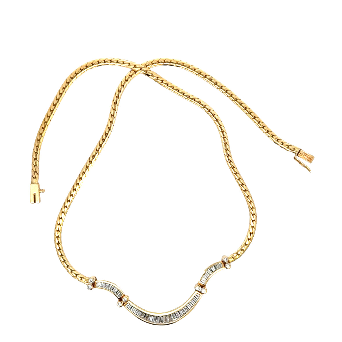 14K Yellow Gold Diamond Necklace with Sculptural Center Bar