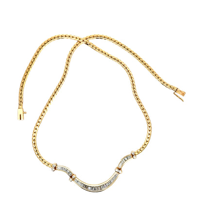 14K Yellow Gold Diamond Necklace with Sculptural Center Bar
