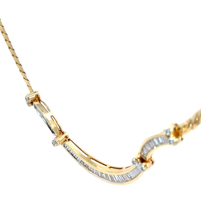 14K Yellow Gold Diamond Necklace with Sculptural Center Bar