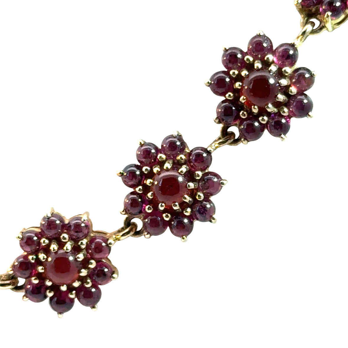 1960s Vintage 14K Gold Garnet Flower Cluster Necklace