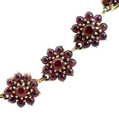 1960s Vintage 14K Gold Garnet Flower Cluster Necklace