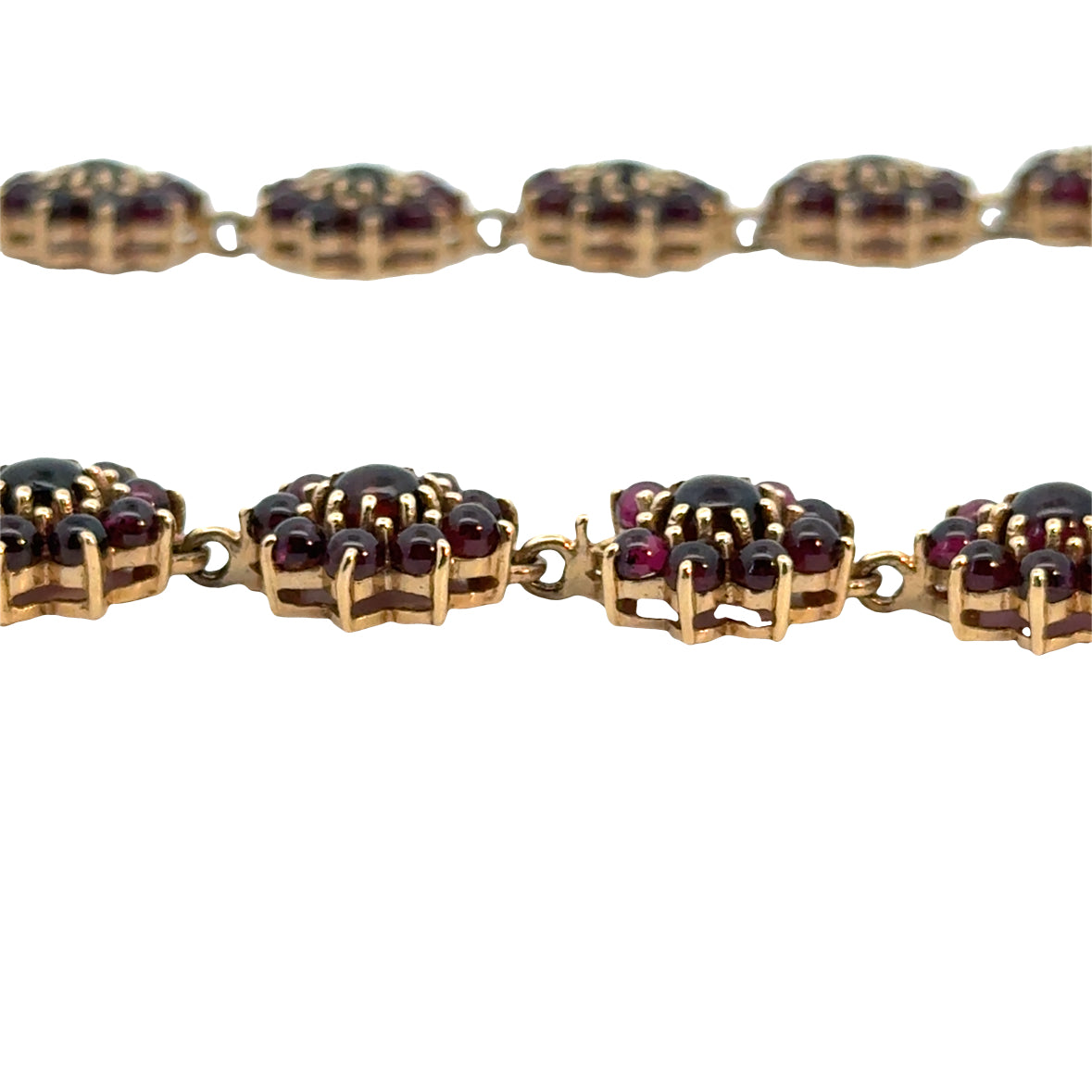 1960s Vintage 14K Gold Garnet Flower Cluster Necklace