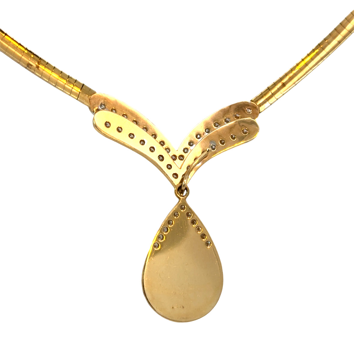 Vintage 14K Yellow & White Gold Diamond and Mother-of-Pearl Drop Necklace