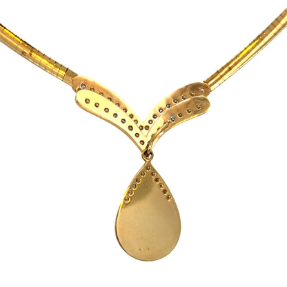 Vintage 14K Yellow & White Gold Diamond and Mother-of-Pearl Drop Necklace