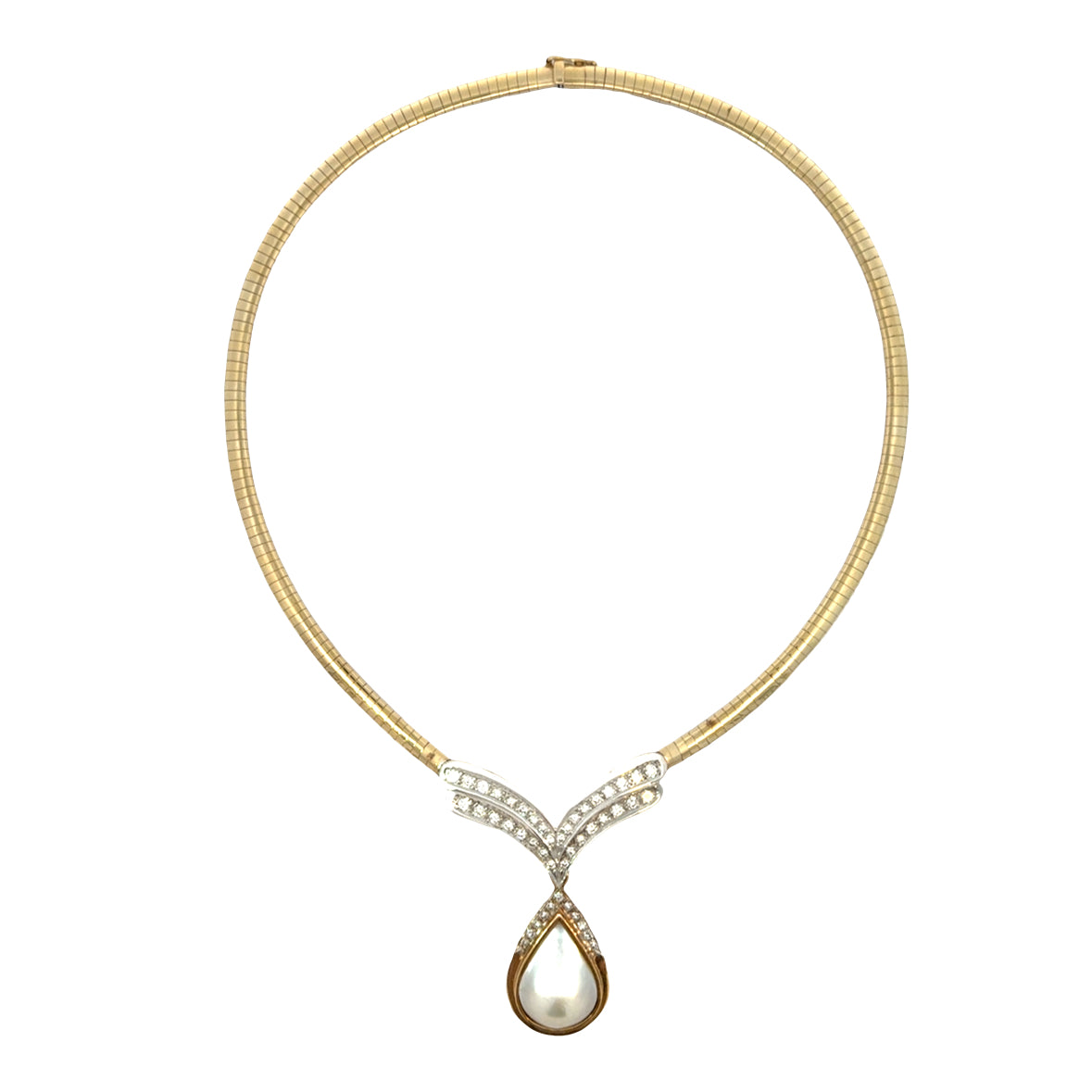 Vintage 14K Yellow & White Gold Diamond and Mother-of-Pearl Drop Necklace