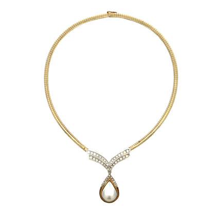 Vintage 14K Yellow & White Gold Diamond and Mother-of-Pearl Drop Necklace