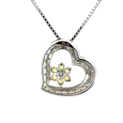 Sweet 18K White Gold & Diamond Heart & Flower Pendant