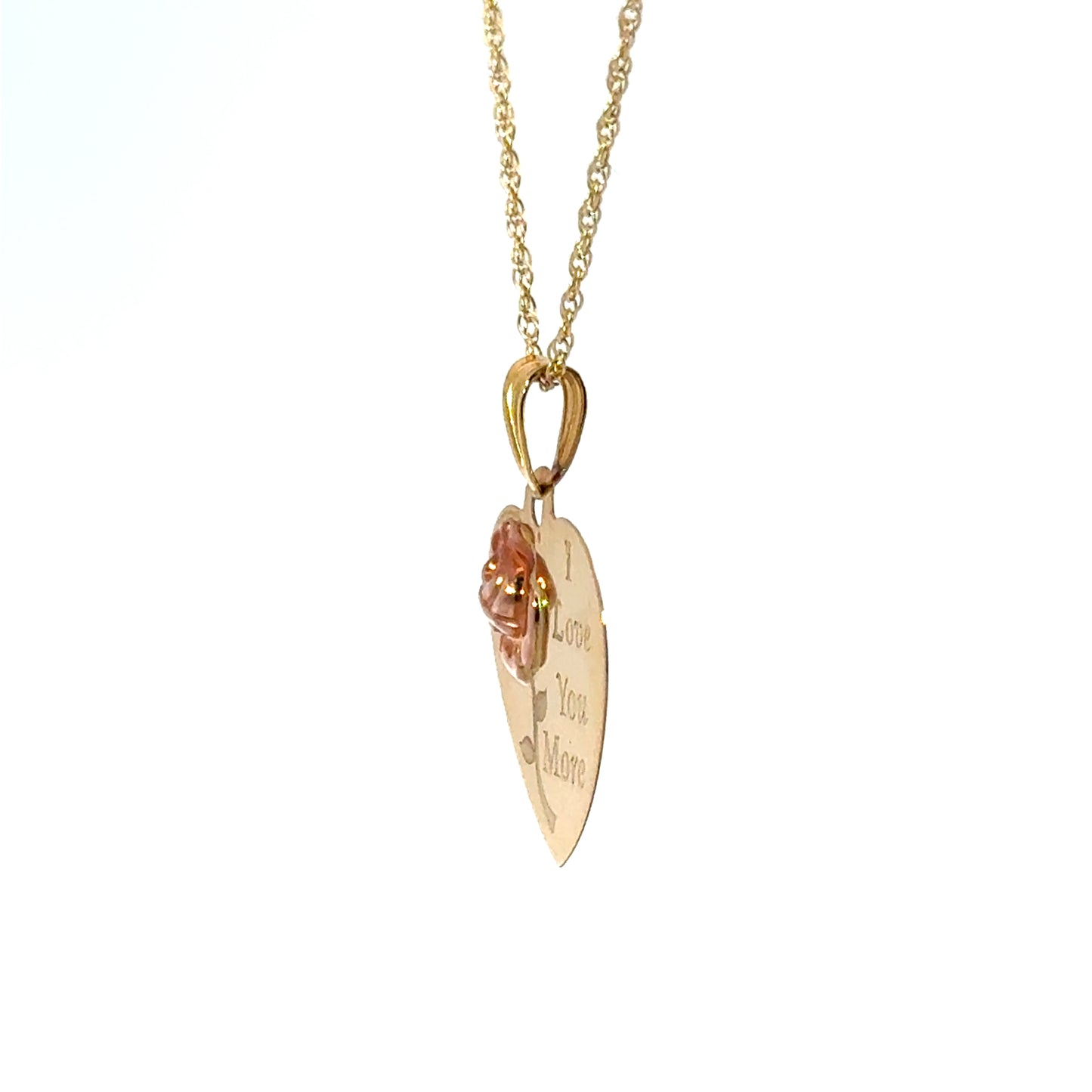 Yellow & Rose Gold Heart “I Love You More” Pendant with 18” Chain