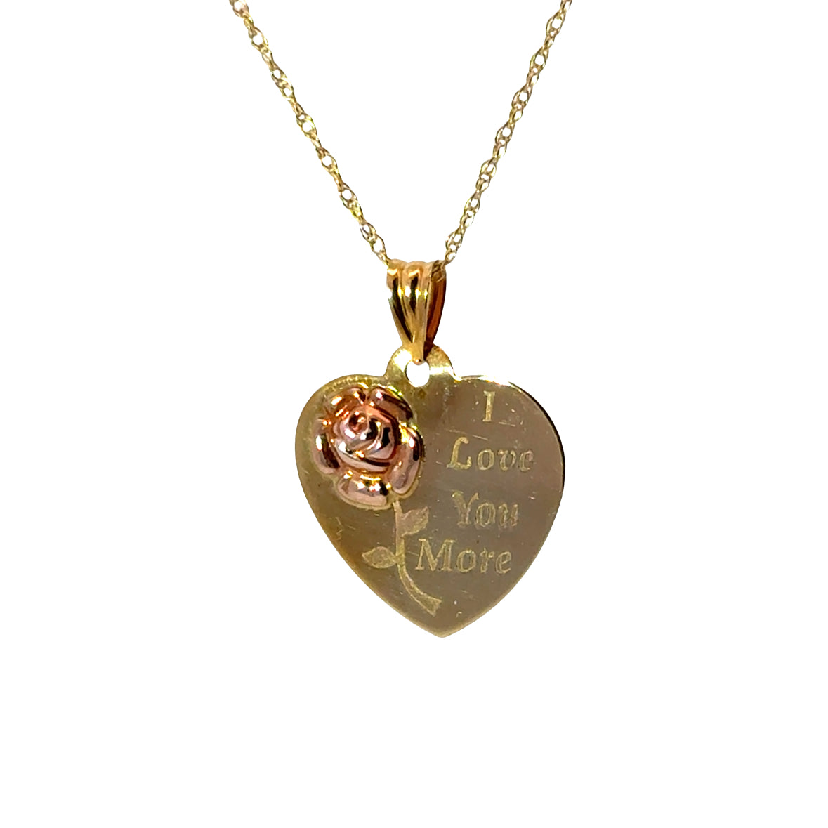 Yellow & Rose Gold Heart “I Love You More” Pendant with 18” Chain