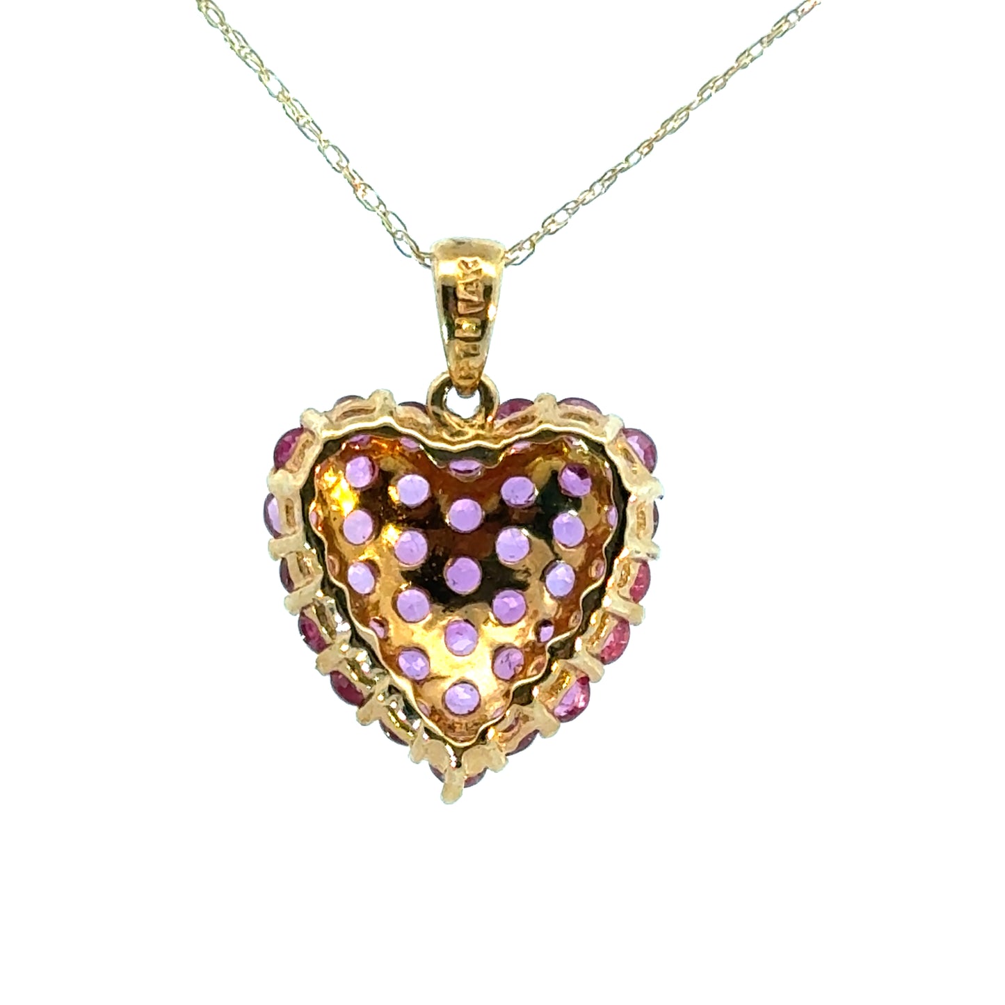 14K Yellow Gold Ruby Heart Pendant Necklace