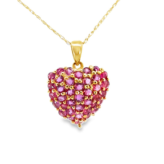 14K Yellow Gold Ruby Heart Pendant Necklace