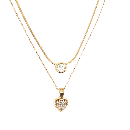 14K Shimmering Diamond Solitaire & Heart Pendant