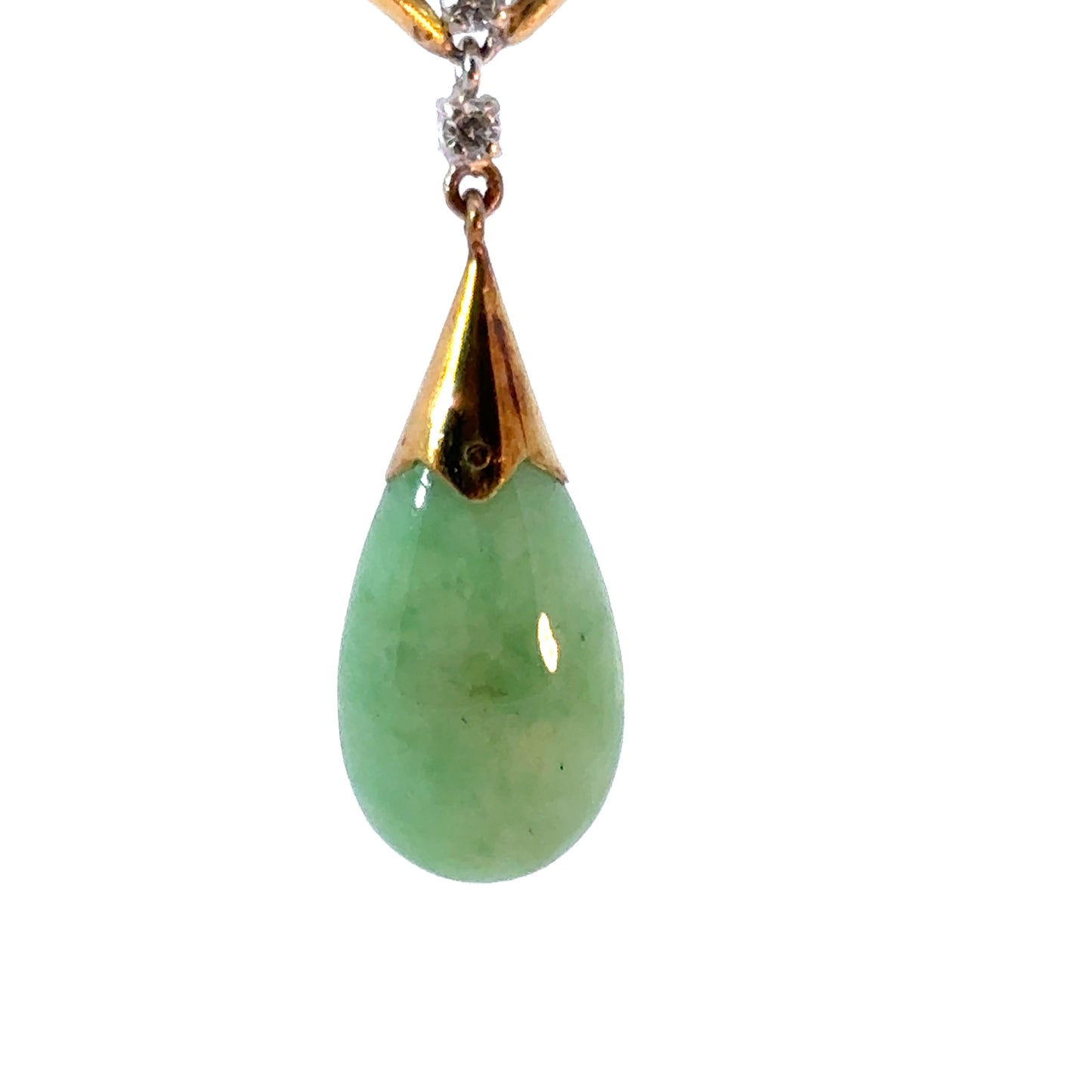 14K Yellow Gold Jade & Diamond Teardrop Pendant Necklace
