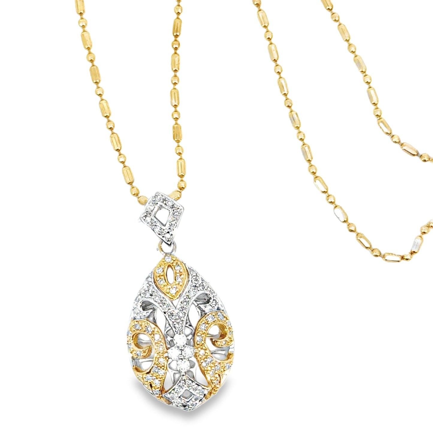 Sophisticated 18K Two-Tone Pear-Shaped Diamond Pendant-Necklace