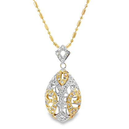 Sophisticated 18K Two-Tone Pear-Shaped Diamond Pendant-Necklace