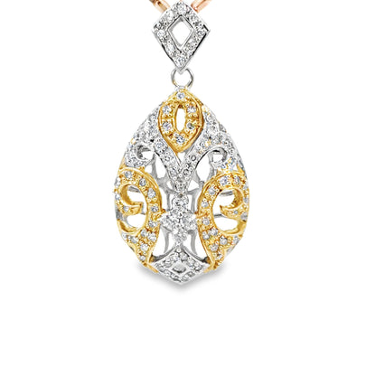 Sophisticated 18K Two-Tone Pear-Shaped Diamond Pendant-Necklace