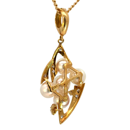 18K Yellow Gold Pearl Cluster Enhancer Pendant with Diamond Accents