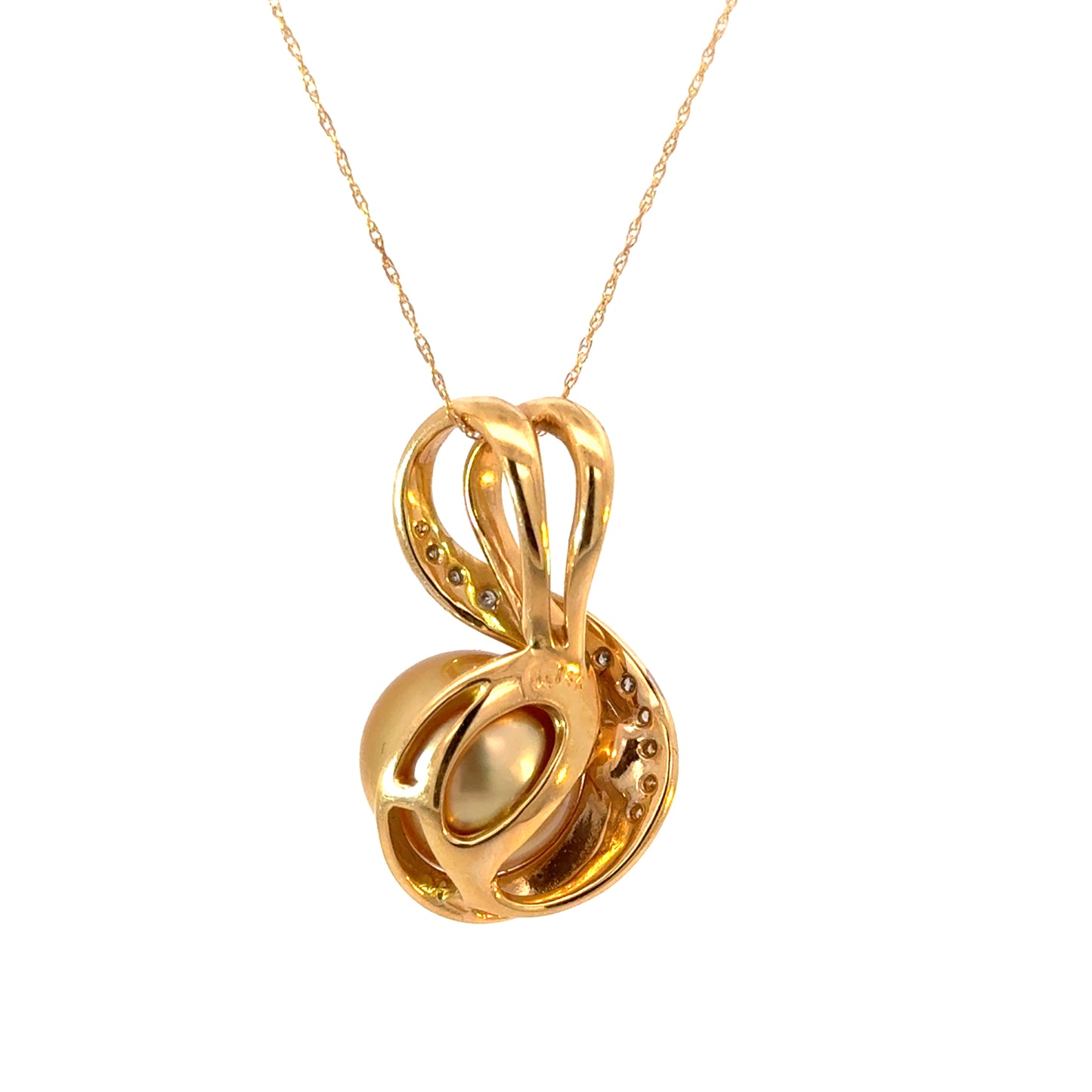 14K Yellow Gold Golden Pearl Pendant with Diamond Swirl