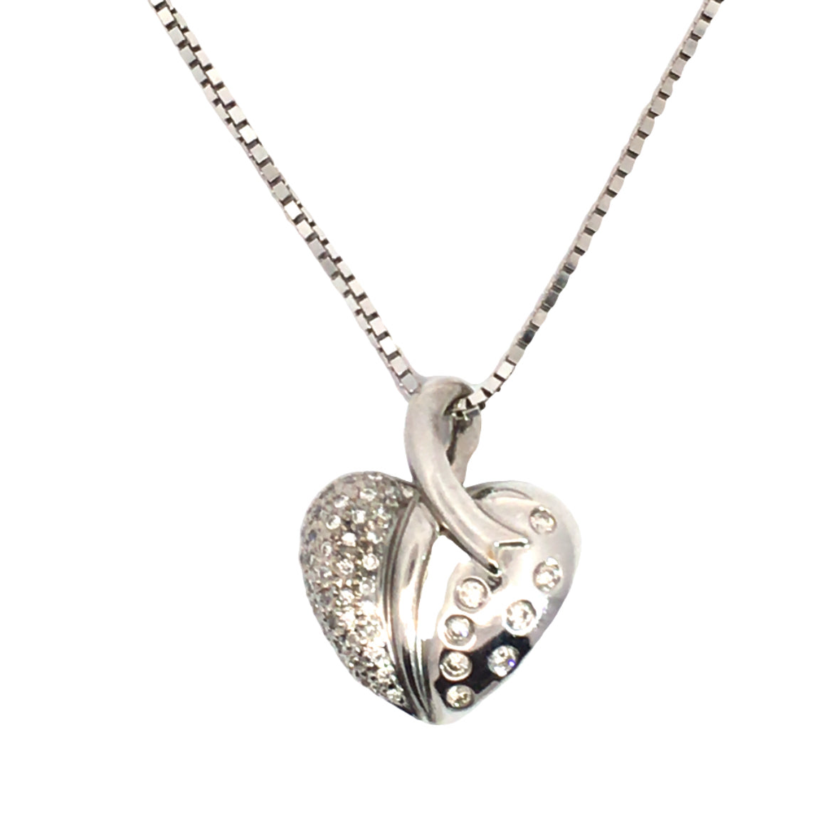 18K White Gold & Diamond Heart Pendant