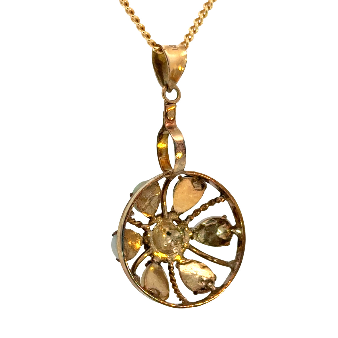 Vintage 14K Yellow Gold Multi-Color Jade Sunburst Pendant