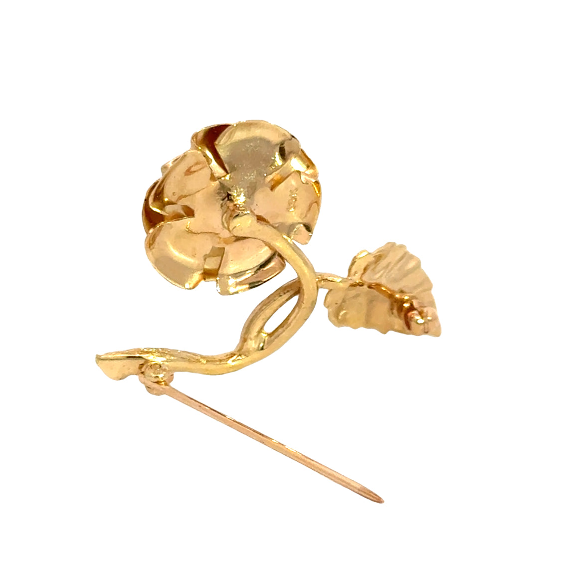 14K Yellow Gold & Pearl Rose Brooch