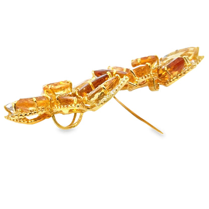 18K Yellow Gold Large Citrine & Diamond Floral Brooch/Pendant