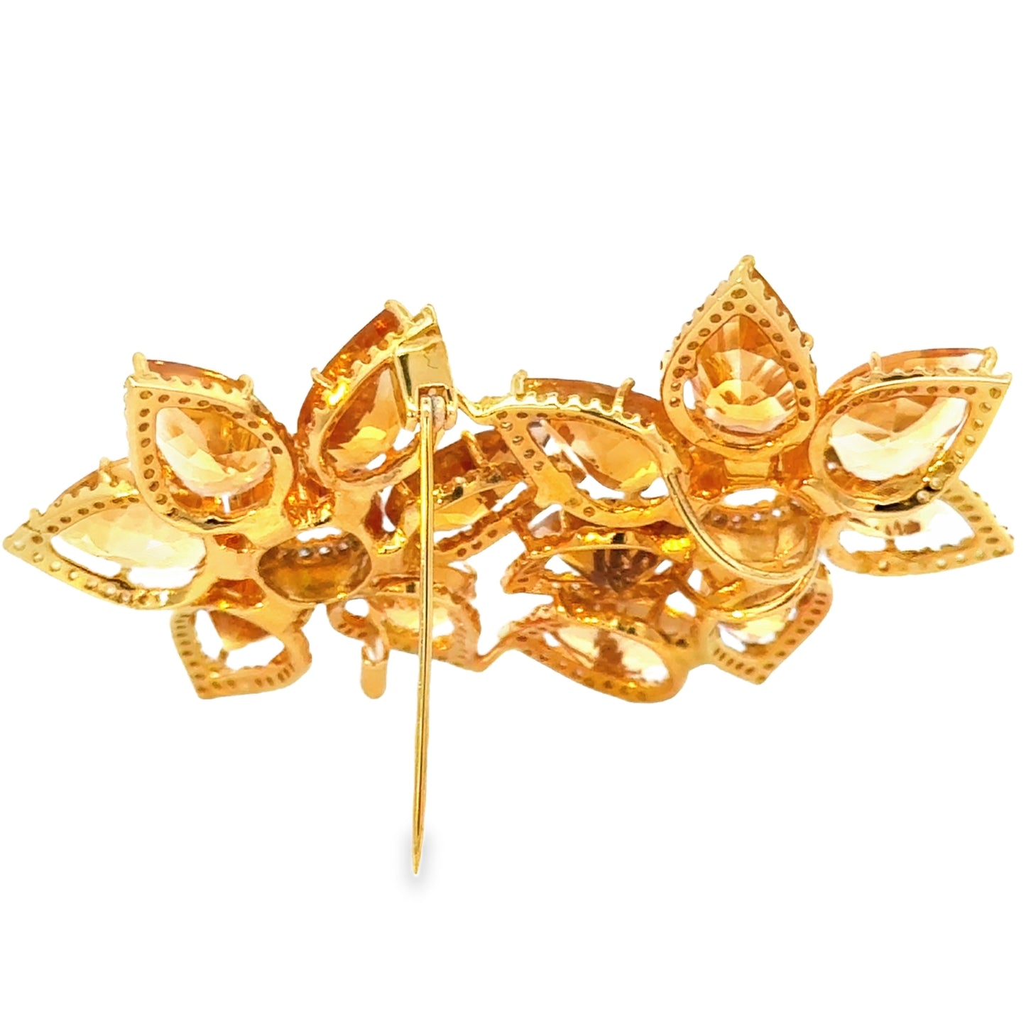 18K Yellow Gold Large Citrine & Diamond Floral Brooch/Pendant