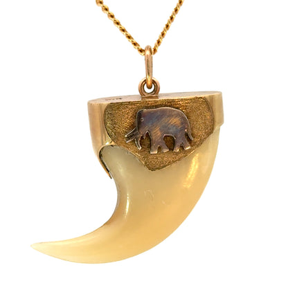 Vintage Safari Style Elephant Tooth Pendant in Yellow Gold